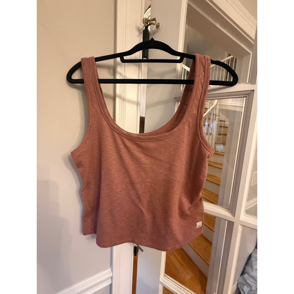 Vuori Sunrise Crop Tank Top Dusty Rose Terracotta Ribbed Activewear XL